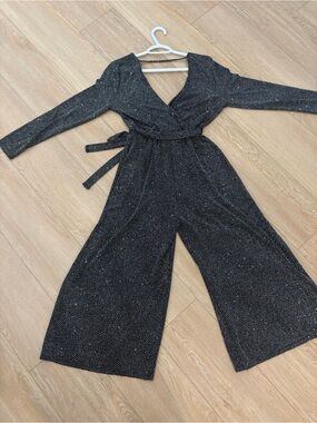 mandee Black Sparkle Wrap-Style Jumpsuit